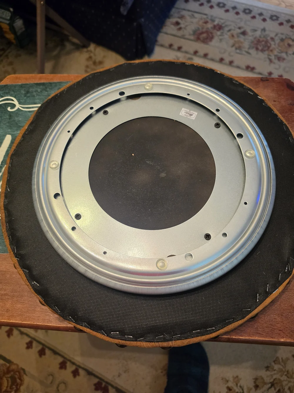 Round Embossed Floral Leather lazy susan - Tan